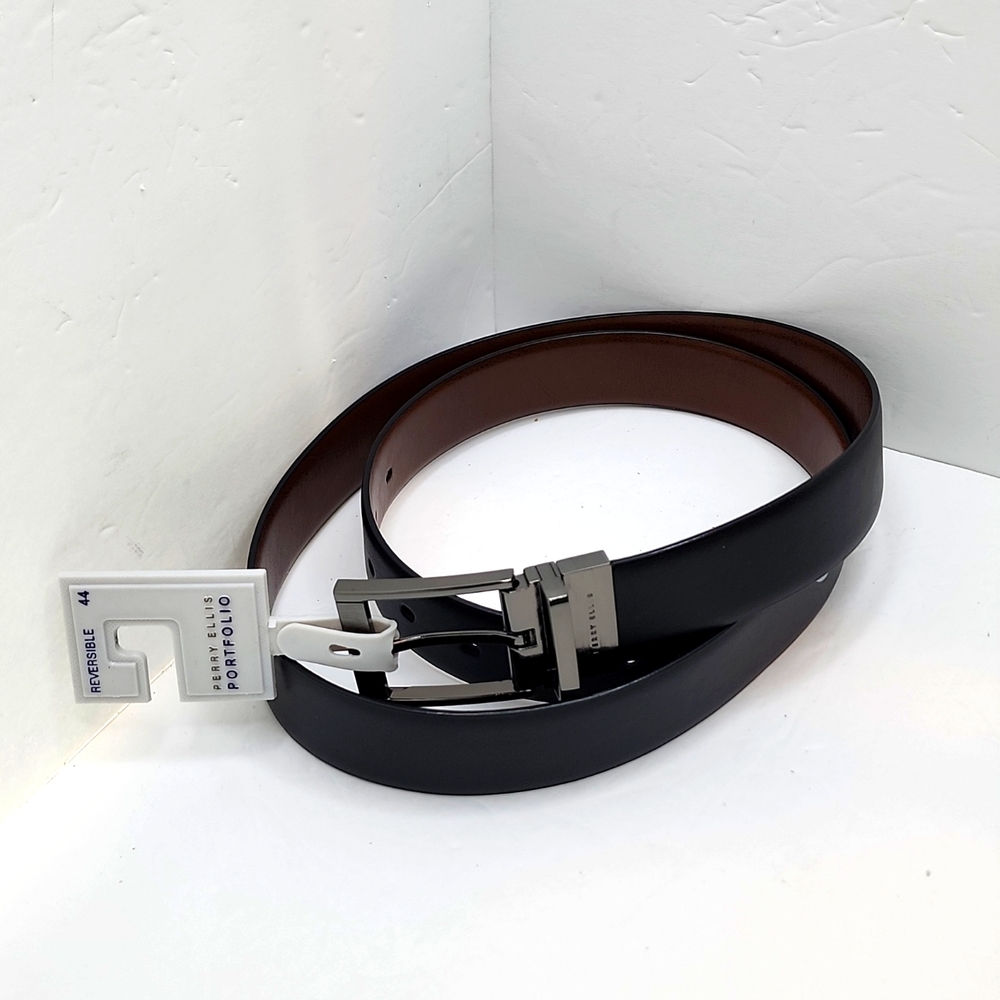 PERRY ELLIS POTFOLIO MEN'S REVERSIBLE BELT, BLACK & BROWN, SIZE 44